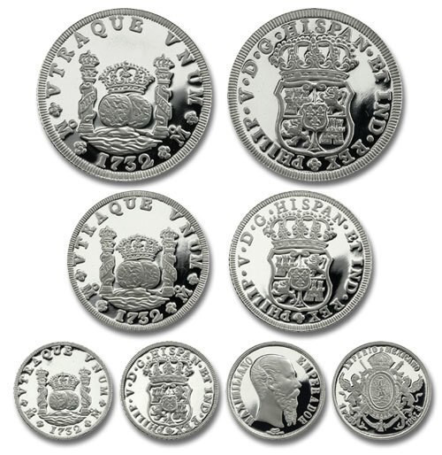 Mexico 1732 Official Restrike Piece of Eight Set of 4 Silver Proof