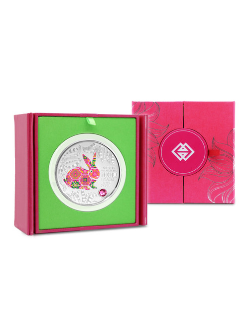 Macau 2023 Year of the Rabbit 5 oz Silver Proof Coin - Color
