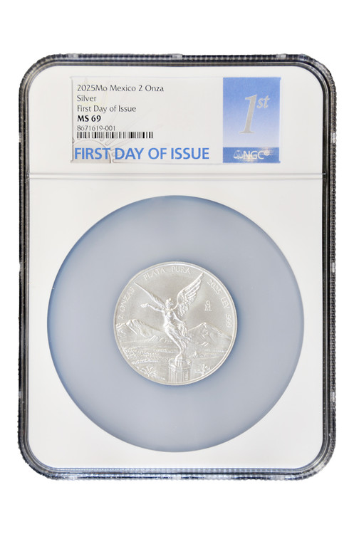 Mexico 2025 Libertad 2 oz Silver BU Coin - NGC MS-69 - First Day