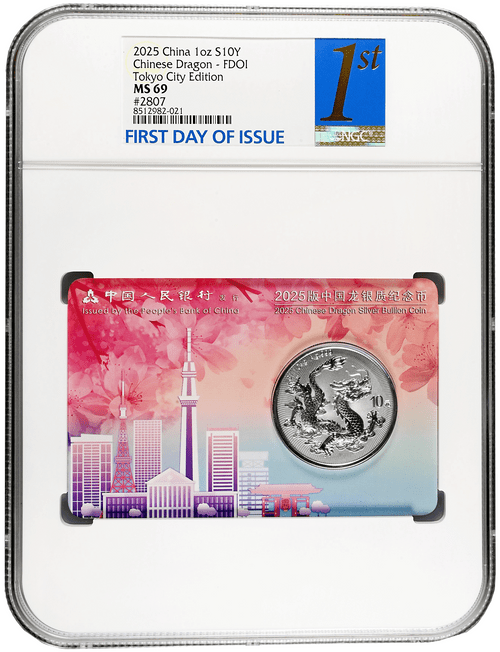 China 2025 Dragon 1 oz Silver BU Coin - Tokyo City Card Edition
