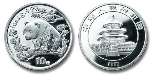 pandachanです。 China 1997 Panda 1 oz Silver BU Coin