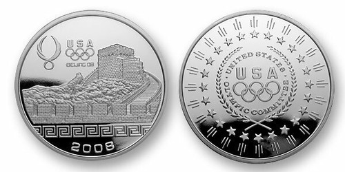 ピンズ・ピンバッジ・缶バッジ Beijing Olympics Fuwa Silver Medal USA 2008 Beijing Olympic Games Great Wall 5 oz Silver Medal with
