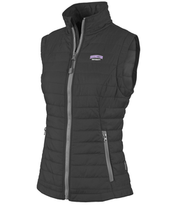 Black vest with embroidered Houghton University in purple and white on the left chest