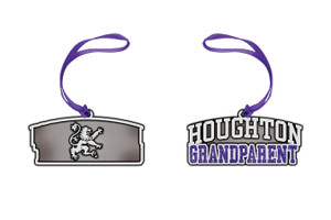 Houghton Grandparent pewter ornament with Alumni in purple sparkle and the rampant lion on the back.