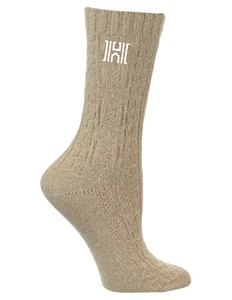 cream cable knit socks with embroidered white logo H