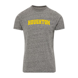 heather black tee with gold Houghton on chest