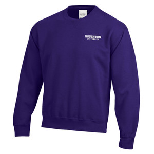 purple crew with white Houghton University on the left chest