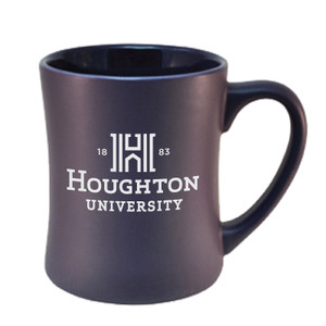 purple matte mug with etched Houghton University logo