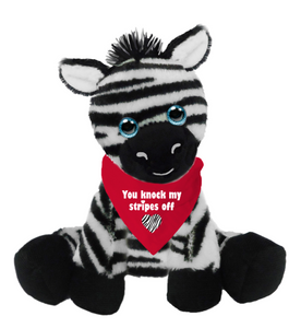 7" sitting zebra with red bandana "You knock my stripes off"