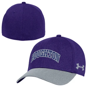 purple Under Armour hat with a gray bill and a purple and gray Houghton embroidered across the front