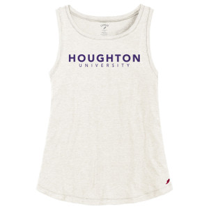 White tank top with purple Houghton University on front