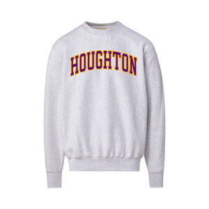 marble crew neck sweatshirt with purple and gold Houghton applique
