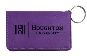 purple ID holder with black Houghton University logo on front and keyring