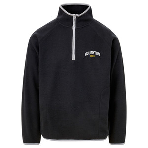 Black quarter zip "Houghton" in white arched over "1883" in gold on the left chest