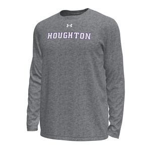 gray longsleeve tee with white and purple Houghton and Under Armour logo on the chest