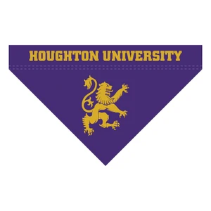 purple and gold pet bandana with "Houghton University" over the Rampant Lion