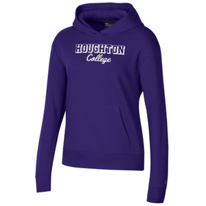 Purple Under Armour women's hooded sweatshirt with Houghton College on the front. Purple Under Armour women's hooded sweatshirt with Houghton College on the front.