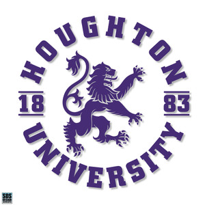 Purple decal with Houghton University encircling the rampant lion with 18 and 83 separating the words