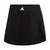 Back of the black Adidas tennis skirt with the Adidas logo in white on the top waistband.