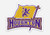Houghton Highlanders flag logo in purple and gold with rampant lion on flag