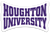 Houghton University concave sticker with words in purple on a white background.