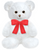 white bear with red bow around neck