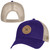 Under Armour purple hat with light khaki mesh back and a leather-like patch with 'Houghton University" encircling the Houghton 'H' on the front