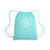 teal drawstring bag with white flowers