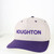 white twill hat with purple visor and purple Houghton embroidered