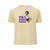 gold youth tee with Luckey the Lion featured on the front wearing a "Houghton Highlanders" sweatshirt and leaning on the Houghton 'H."