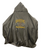 back of black wearable blanket with hood featuring a large purple and gold embroidered "Houghton University" with the Houghton "H" between the words on the back.