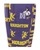 close up of purple pants featuring the word "Houghton" in a repeating design surrounded by the Rampant Lion and the Houghton 'H" in gold