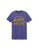 purple short sleeve tee with outline block letter "HOUGHTON" over a script "Mom" - all in gold ink.