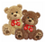 2 brown bears with red hearts around neck