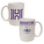 white ceramic mug with a silver metal "Dad" medallion under "Houghton University." Item features the Houghton 'H' on the other side of the mug.