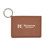 brown faux leather ID holder with white horizontal Houghton logo