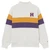 oatmeal mock neck sweatshirt with gold and purple stripes across the chest and sleeve with an embroidered athletic H in purple and gold on the left chest