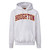 marble hoodie with gold and purple Houghton applique on chest