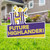lawn sign in yard with logo H, rampant lion, and Future Highlanders in purple and gold