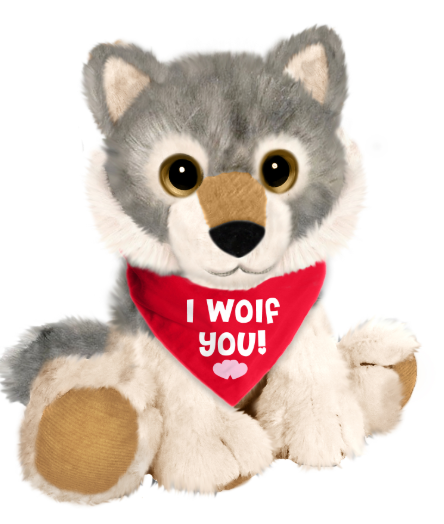 7" sitting wolf with red bandana "I Wolf You"