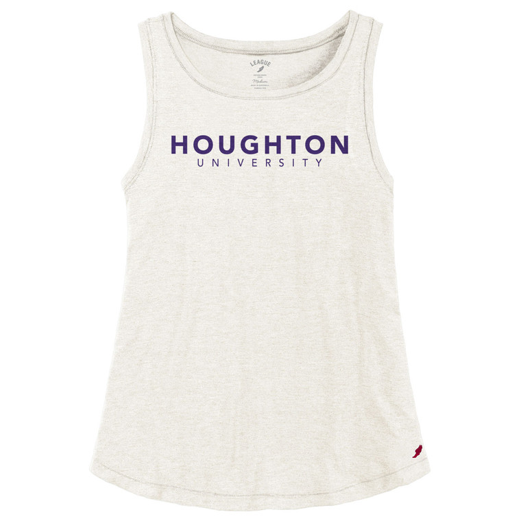 White tank top with purple Houghton University on front