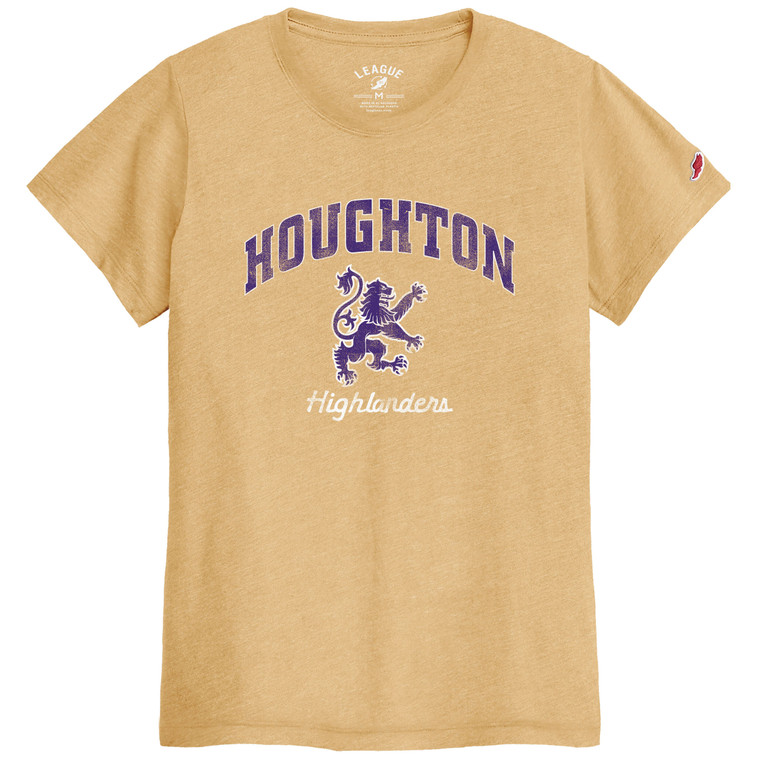 gold t-shirt with purple Houghton and rampant lion with white Highlanders below