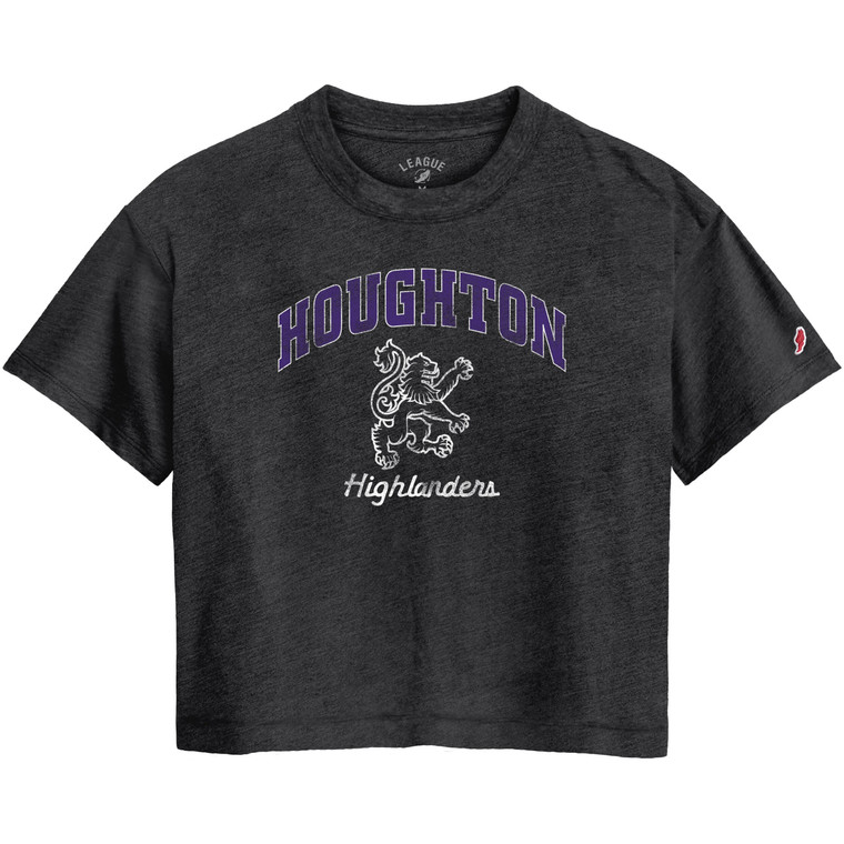 black tee with purple Houghton and white rampant lion and Highlanders beneath