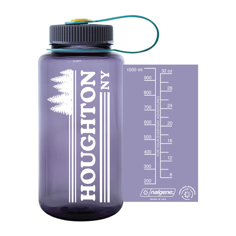 purple water bottle with Houghton and trees design