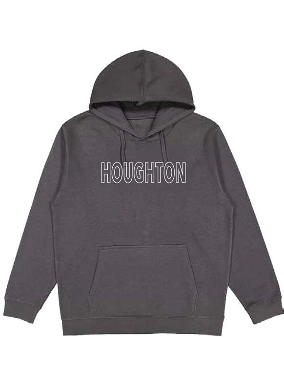 gray hood with Houghton embroidered in white on the chest