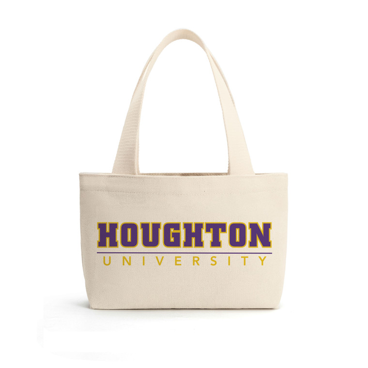 canvas mini tote with purple and gold Houghton University