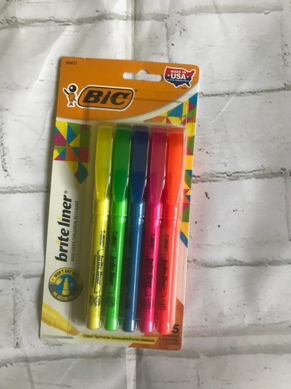 BIC Brite Liner Highlighter, Chisel Tip, Assorted Colors, 5-Count
