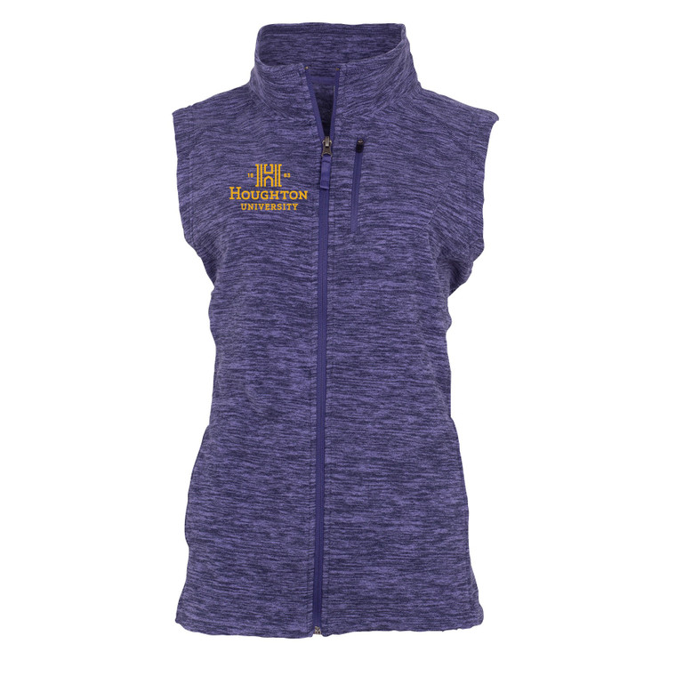 purple vest with gold Houghton University logo on the right chest