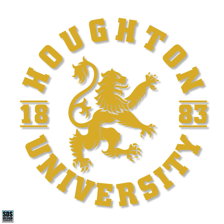 Gold decal with Houghton University encircling the rampant lion with 18 and 83 separating the words
