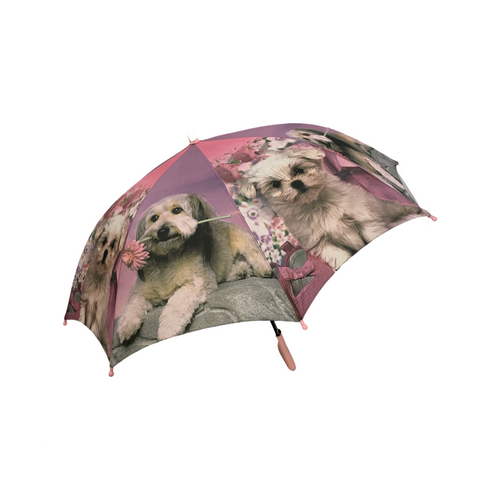 Kids umbrella- Dogs with flowers, pink handle